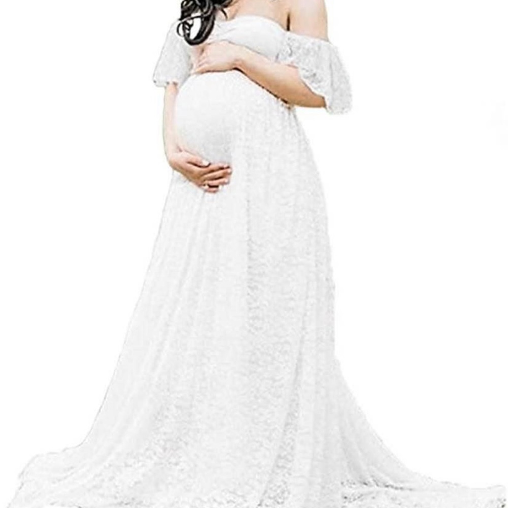 White long strapless maternity dress